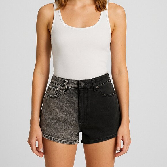 Bershka Women's Two-Tone Black Denim Mini Shorts - Size 00 - NWT - Picture 1 of 4